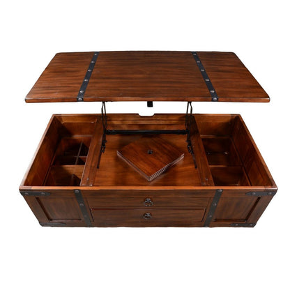 Odel Coffee Table, Dark Brown Mahogany Wood, Rectangular 48 Inch