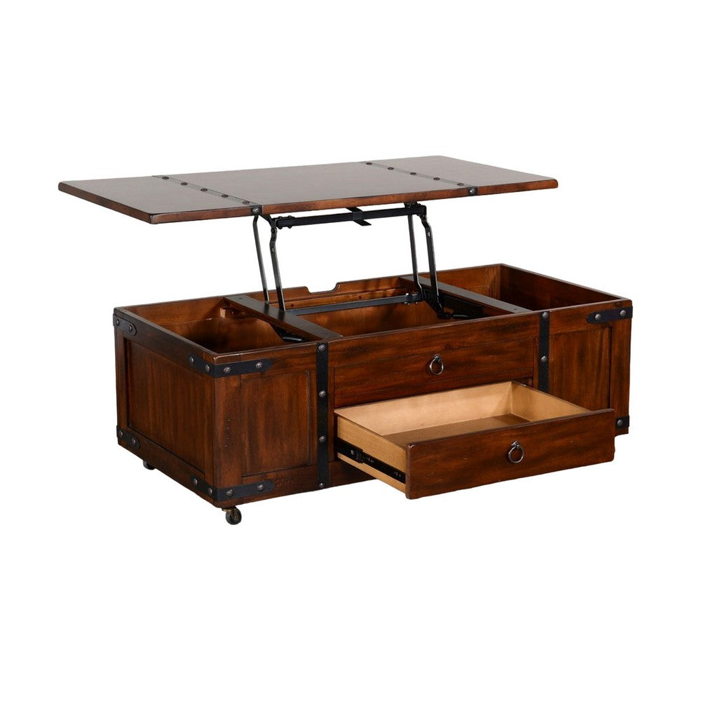 Odel Coffee Table, Dark Brown Mahogany Wood, Rectangular 48 Inch