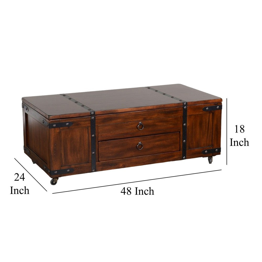 Odel Coffee Table, Dark Brown Mahogany Wood, Rectangular 48 Inch