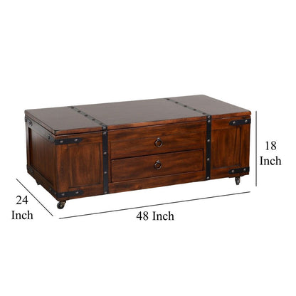 Odel Coffee Table, Dark Brown Mahogany Wood, Rectangular 48 Inch
