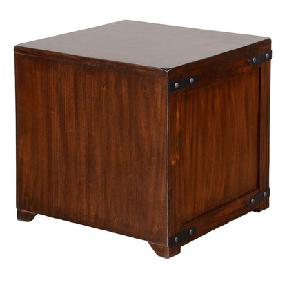 Odel Side End Table, Drawer, Dark Brown Mahogany Wood, Metal, 24 Inch