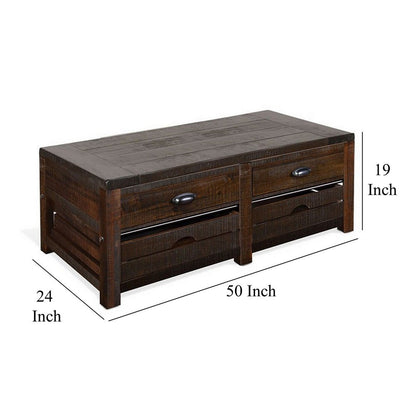 Flint Coffee Table, 2 Drawers, Crates, Dark Brown Mahogany, 50 Inch