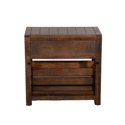 Flint Accent Chairside Table, 1 Drawer, Crate, 26 Inch Dark Brown Wood