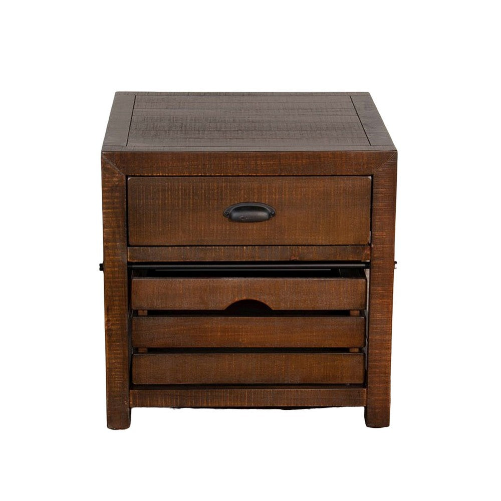 Flint End Table, 1 Drawer, 1 Crate, Dark Brown Mahogany Wood, 26 Inch