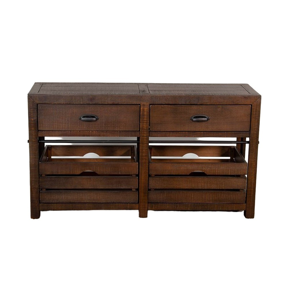 Flint Sofa Table, 2 Drawers, Crates, Dark Brown Mahogany Wood, 50 Inch