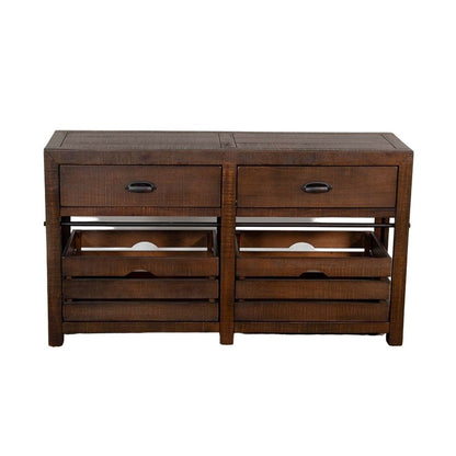 Flint Sofa Table, 2 Drawers, Crates, Dark Brown Mahogany Wood, 50 Inch