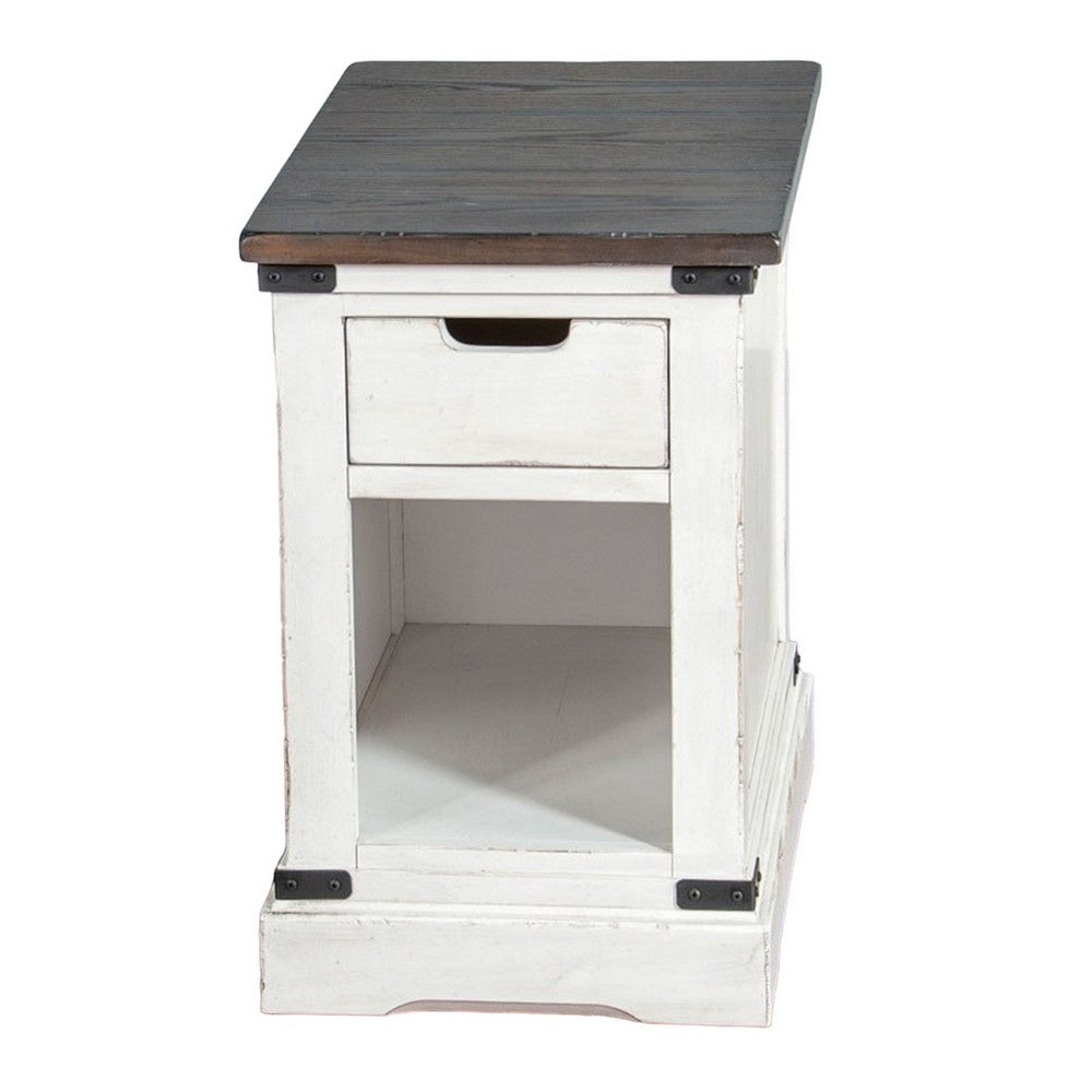 Laibi Side Table, French Country White, Brown Mahogany Wood, 26x16 Top