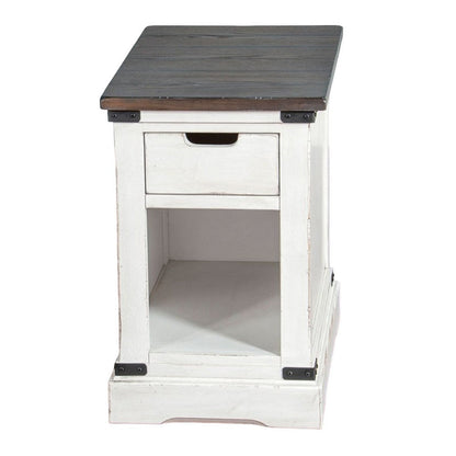 Laibi Side Table, French Country White, Brown Mahogany Wood, 26x16 Top