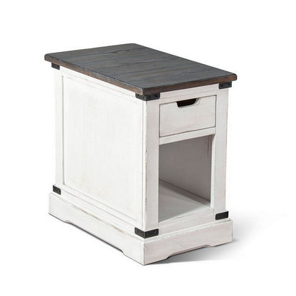 Laibi Side Table, French Country White, Brown Mahogany Wood, 26x16 Top
