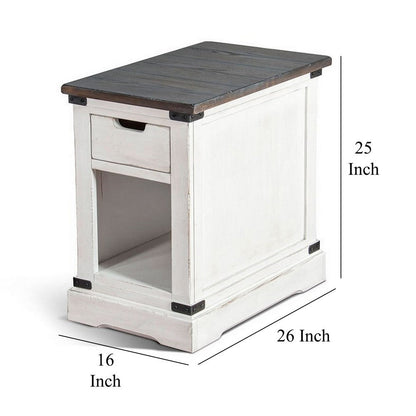 Laibi Side Table, French Country White, Brown Mahogany Wood, 26x16 Top