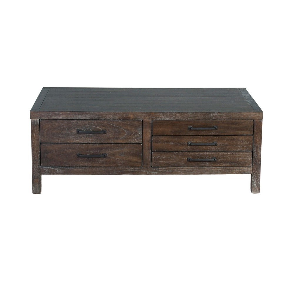 Nikay Coffee Table, 5 Drawers, Dark Brown Mindi, Rectangular 50 Inch