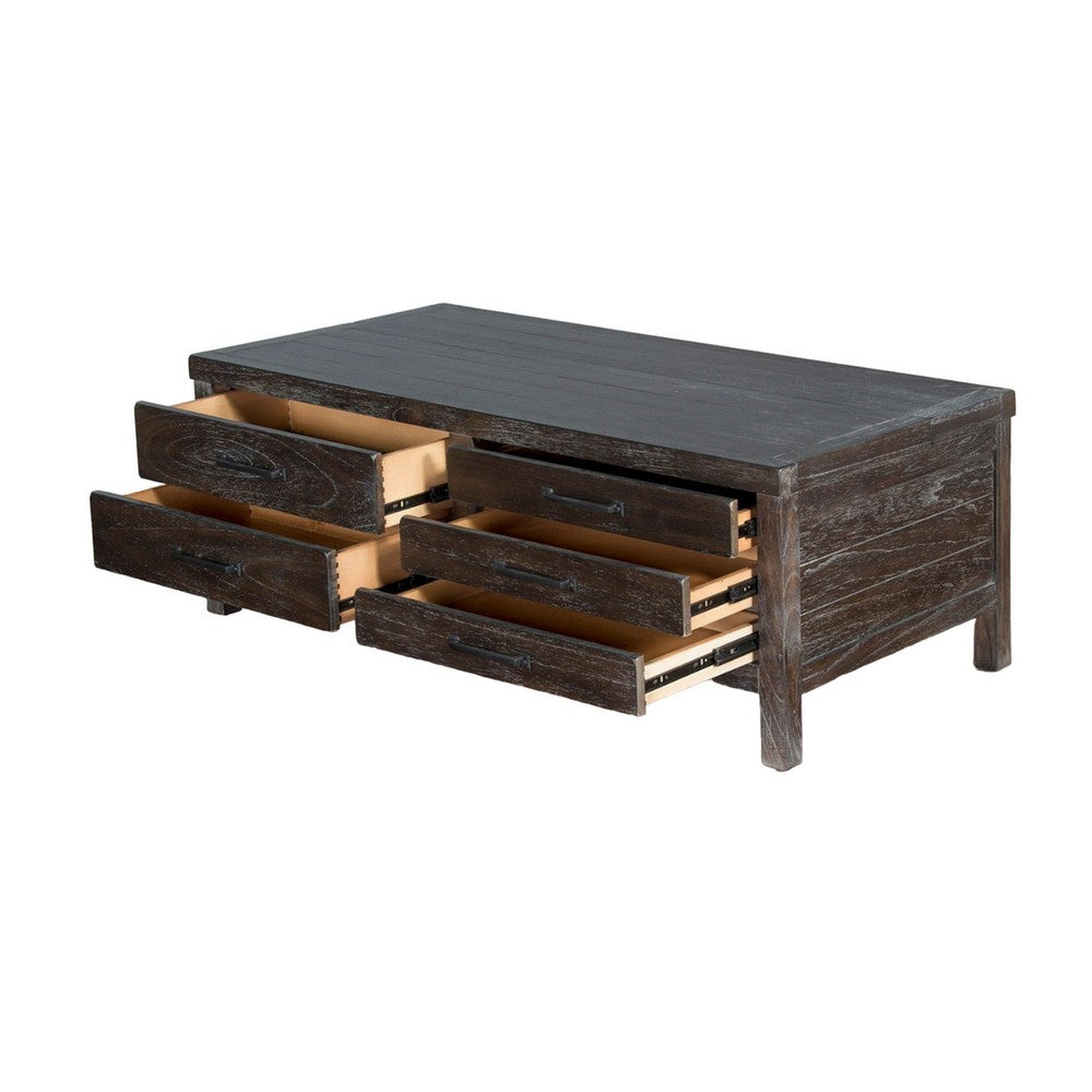 Nikay Coffee Table, 5 Drawers, Dark Brown Mindi, Rectangular 50 Inch