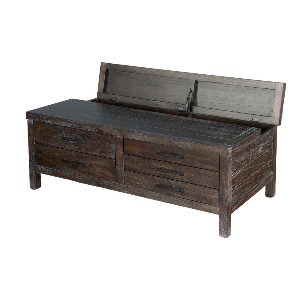 Nikay Coffee Table, 5 Drawers, Dark Brown Mindi, Rectangular 50 Inch