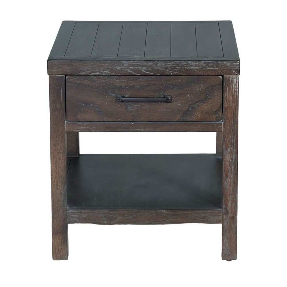 Nikay Side End Table, 1 Drawer, Shelf, Dark Brown Mindi Wood, 26 Inch