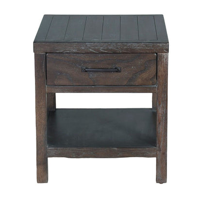 Nikay Side End Table, 1 Drawer, Shelf, Dark Brown Mindi Wood, 26 Inch