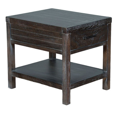 Nikay Side End Table, 1 Drawer, Shelf, Dark Brown Mindi Wood, 26 Inch