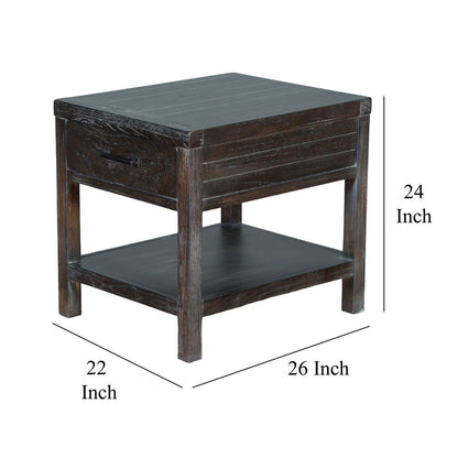 Nikay Side End Table, 1 Drawer, Shelf, Dark Brown Mindi Wood, 26 Inch