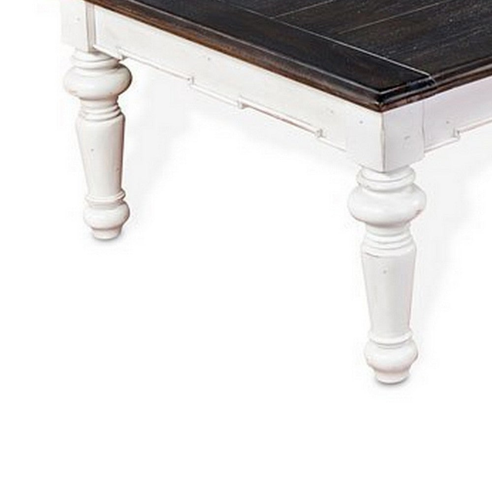 Kiyan Coffee Table, White, Dark Brown Mahogany, Rectangular 52 Inch