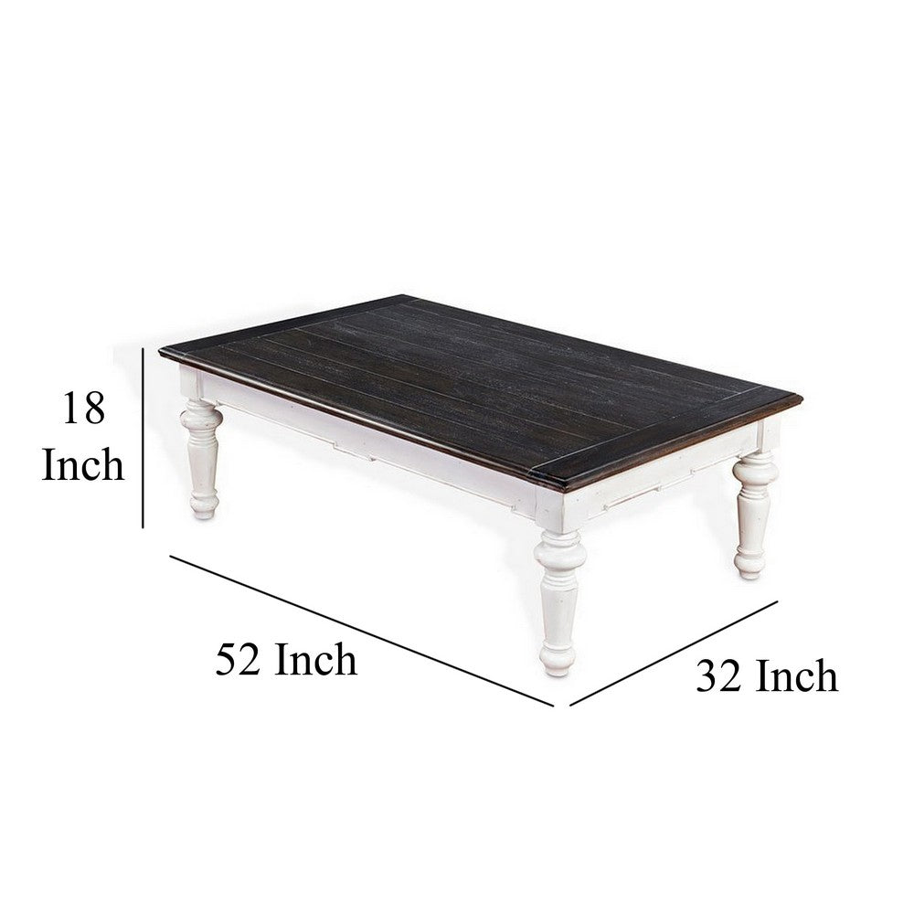 Kiyan Coffee Table, White, Dark Brown Mahogany, Rectangular 52 Inch