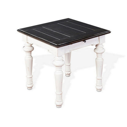 Kiyan End Table, 1 Drawer, Off White, Dark Brown Mahogany, 24 Inch
