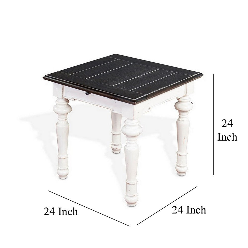 Kiyan End Table, 1 Drawer, Off White, Dark Brown Mahogany, 24 Inch