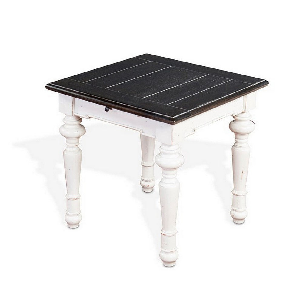 Kiyan End Table, 1 Drawer, Off White, Dark Brown Mahogany, 24 Inch