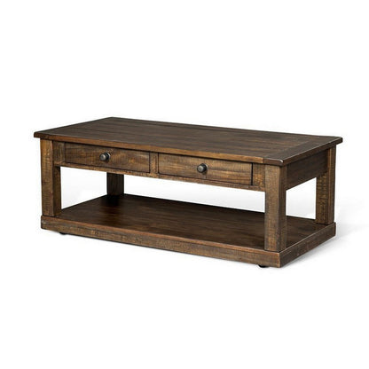 Flint Coffee Table, 2 Drawers, Shelf, Dark Brown Mahogany, 48 Inch