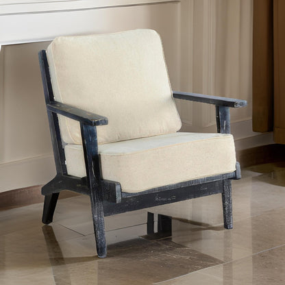 Rena Accent Lounge Chair, Beige Seat, Classic Sand White Solid Wood