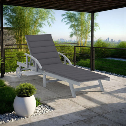 Outdoor Sun Chaise Lounger, Gray Solid Acacia Wood, Casters, 78 Inch