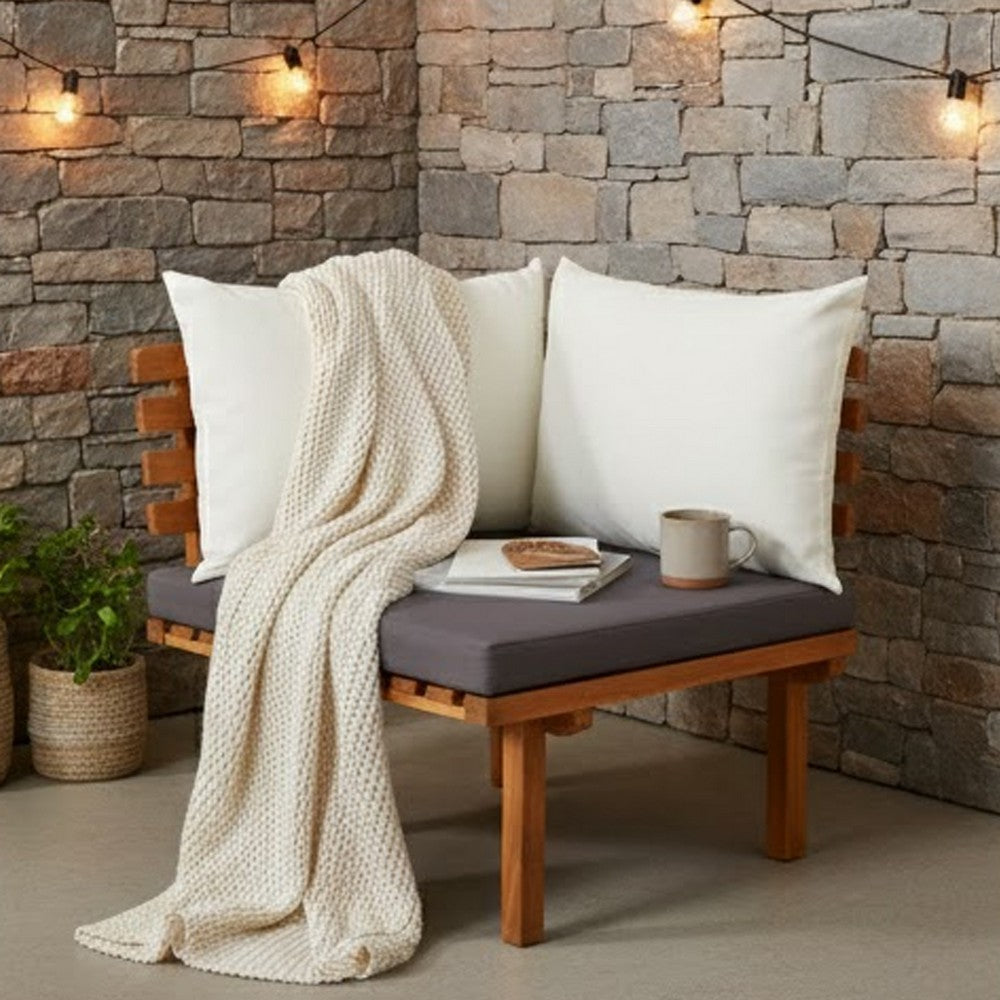 Roma Outdoor Modular Armless Chair, White Fabric, Brown Acacia Wood