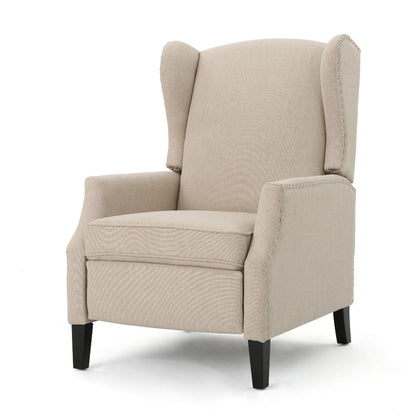 Nora Manual Recliner Lounge Chair, Wingback, Nailhead Trim, Beige
