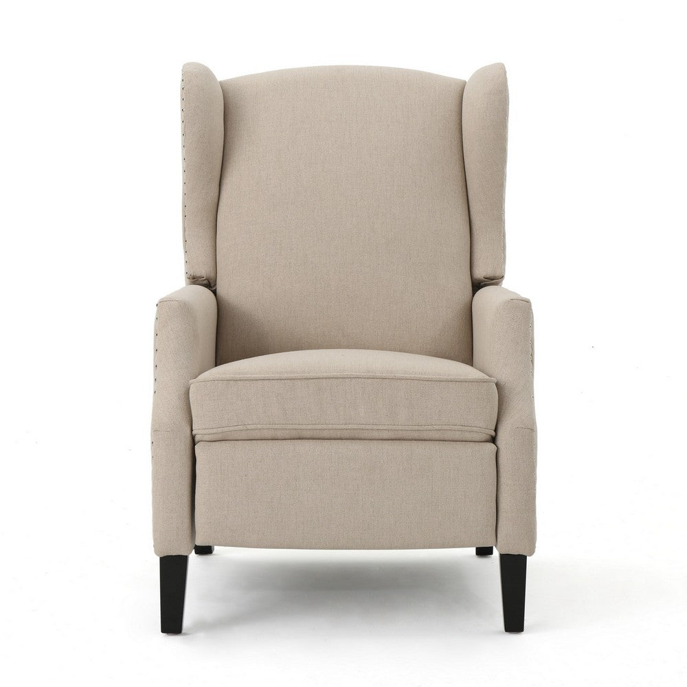 Nora Manual Recliner Lounge Chair, Wingback, Nailhead Trim, Beige