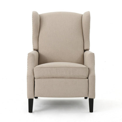 Nora Manual Recliner Lounge Chair, Wingback, Nailhead Trim, Beige