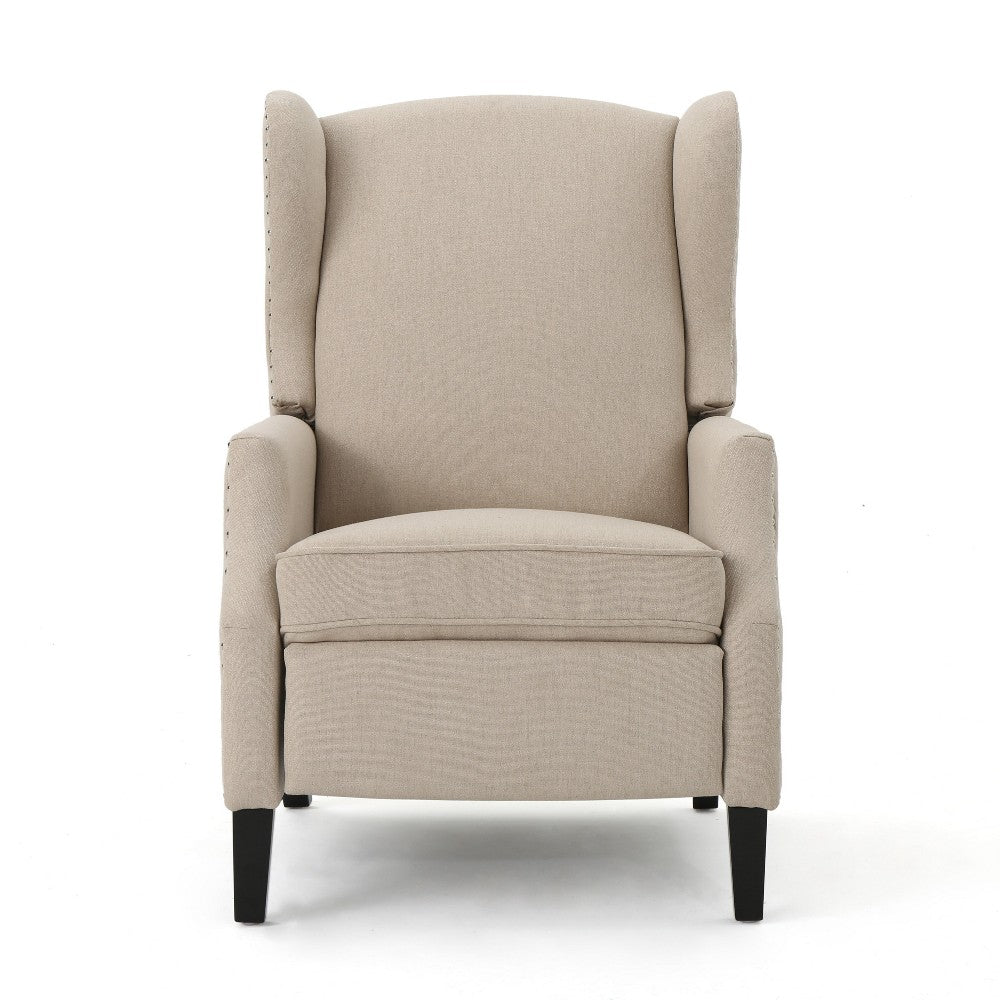 Nora Manual Recliner Lounge Chair, Wingback, Nailhead Trim, Beige