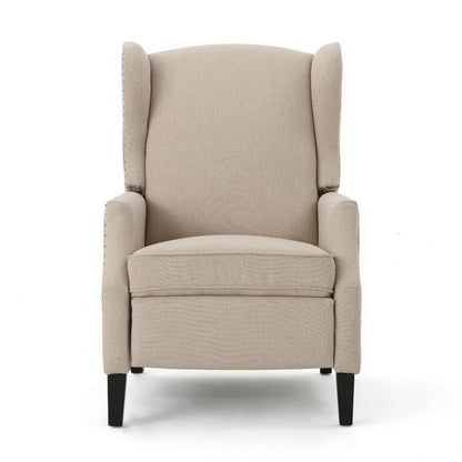 Nora Manual Recliner Lounge Chair, Wingback, Nailhead Trim, Beige
