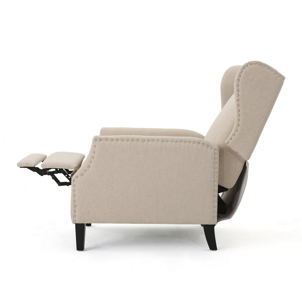Nora Manual Recliner Lounge Chair, Wingback, Nailhead Trim, Beige