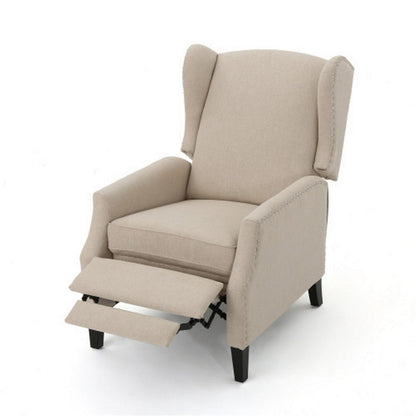 Nora Manual Recliner Lounge Chair, Wingback, Nailhead Trim, Beige
