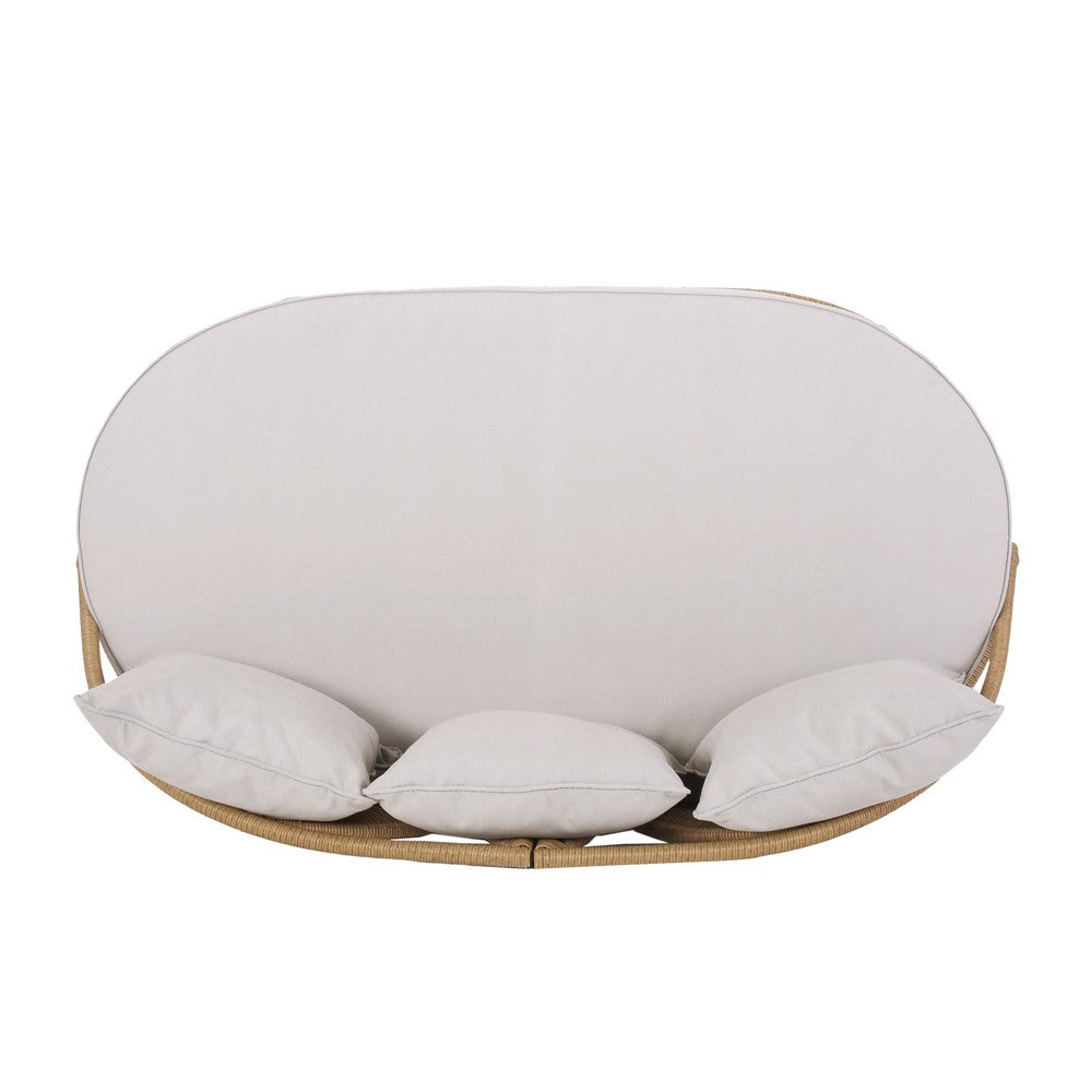 Outdoor Sofa Daybed, PE Rattan Woven Frame, Cushions, Natural Brown