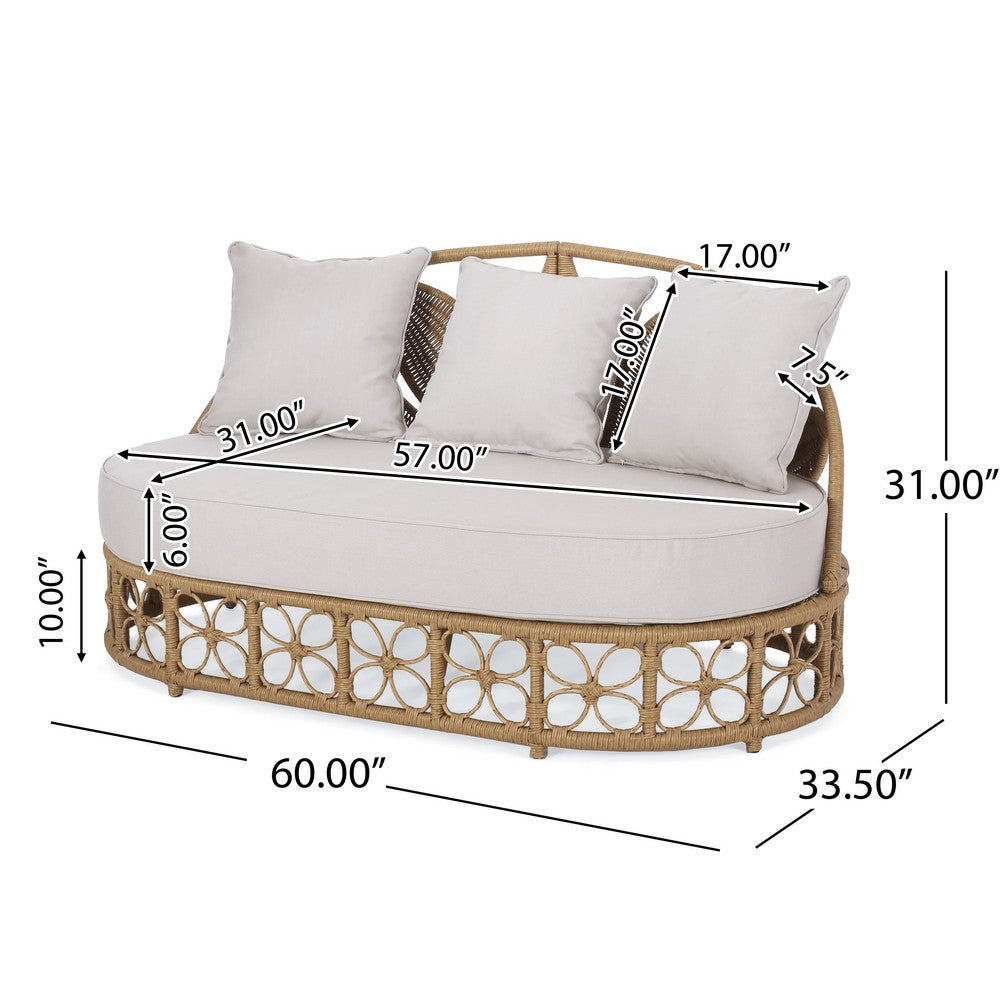 Outdoor Sofa Daybed, PE Rattan Woven Frame, Cushions, Natural Brown