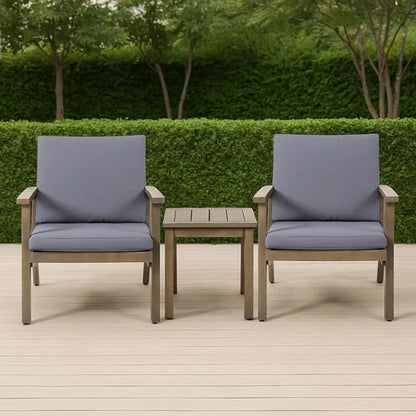 Elin Outdoor Club Chair Set of 2, Acacia Wood Frame, Gray Cushions