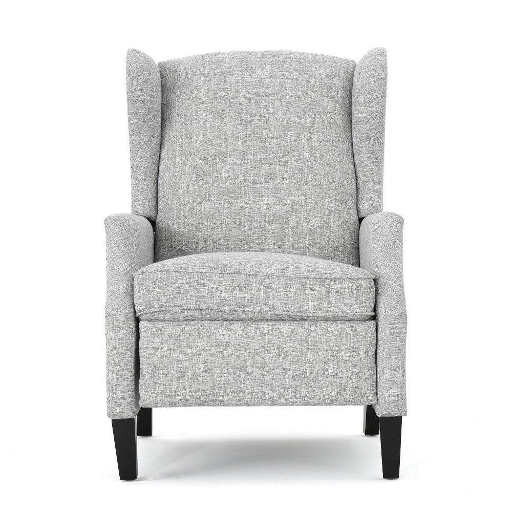 Nora Manual Recliner Lounge Chair, Wingback, Nailhead Trim, Gray