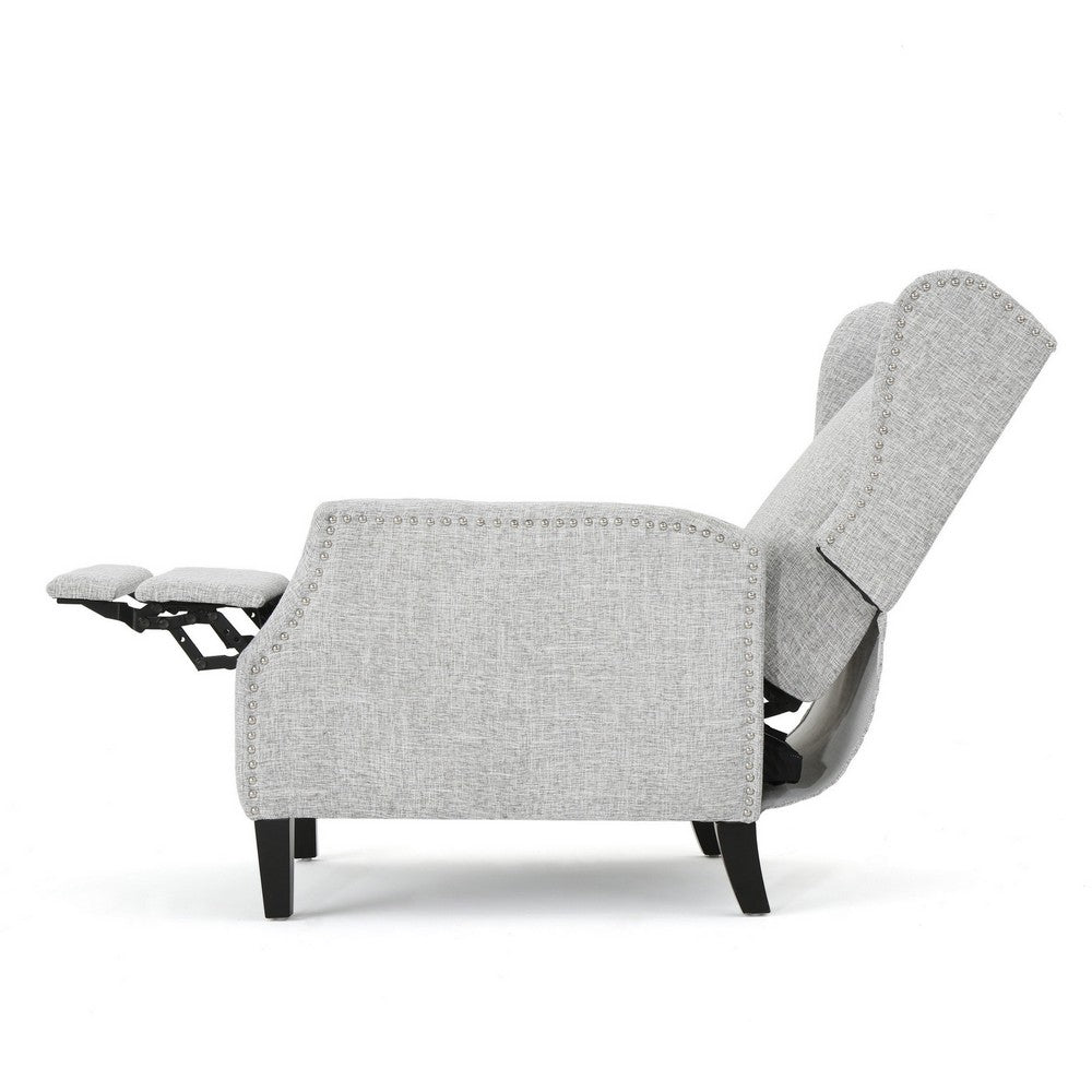 Nora Manual Recliner Lounge Chair, Wingback, Nailhead Trim, Gray