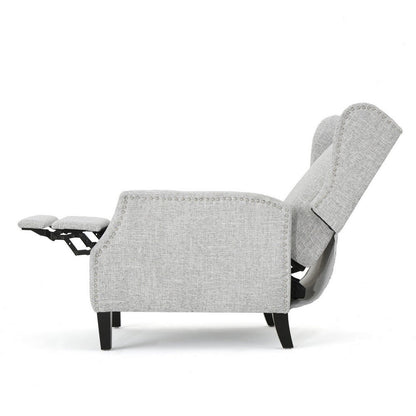 Nora Manual Recliner Lounge Chair, Wingback, Nailhead Trim, Gray