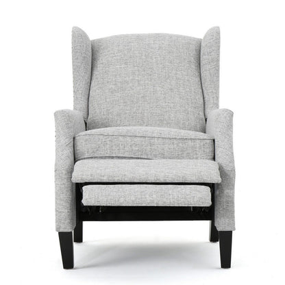 Nora Manual Recliner Lounge Chair, Wingback, Nailhead Trim, Gray