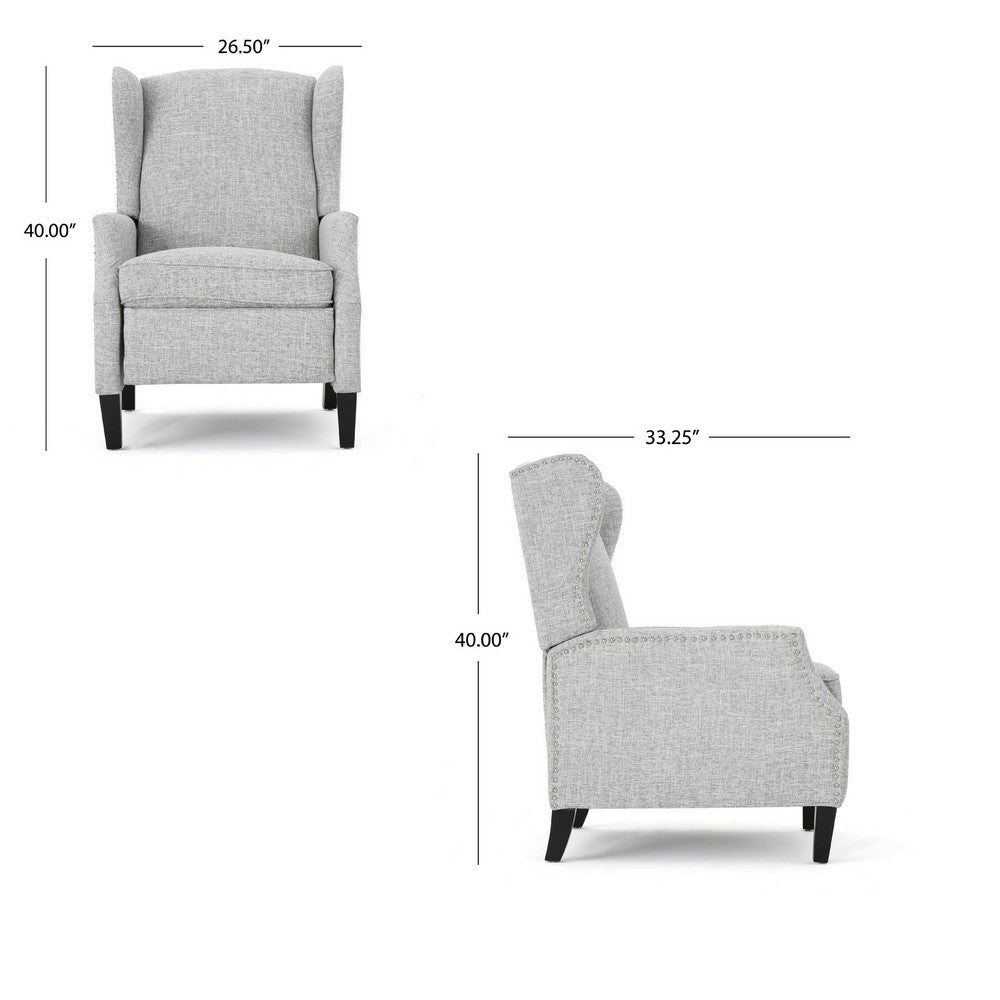 Nora Manual Recliner Lounge Chair, Wingback, Nailhead Trim, Gray