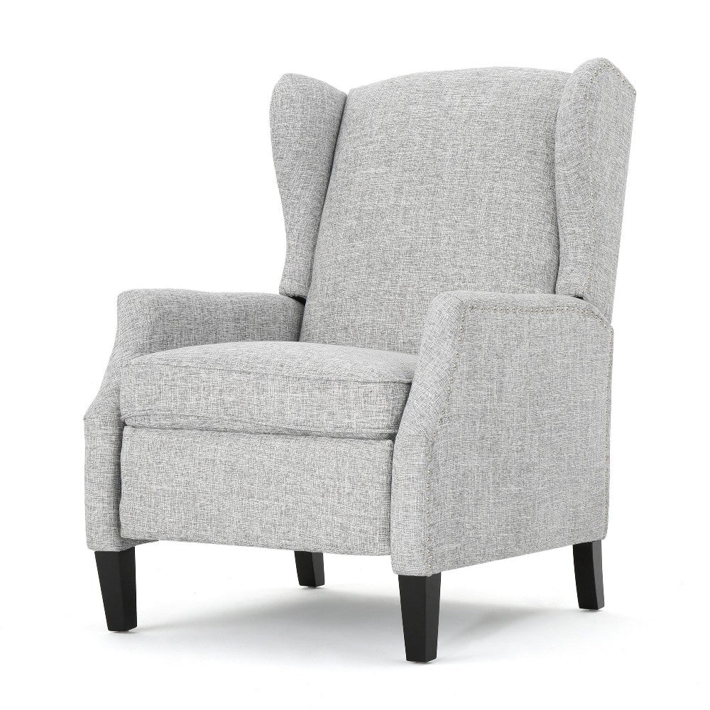 Nora Manual Recliner Lounge Chair, Wingback, Nailhead Trim, Gray