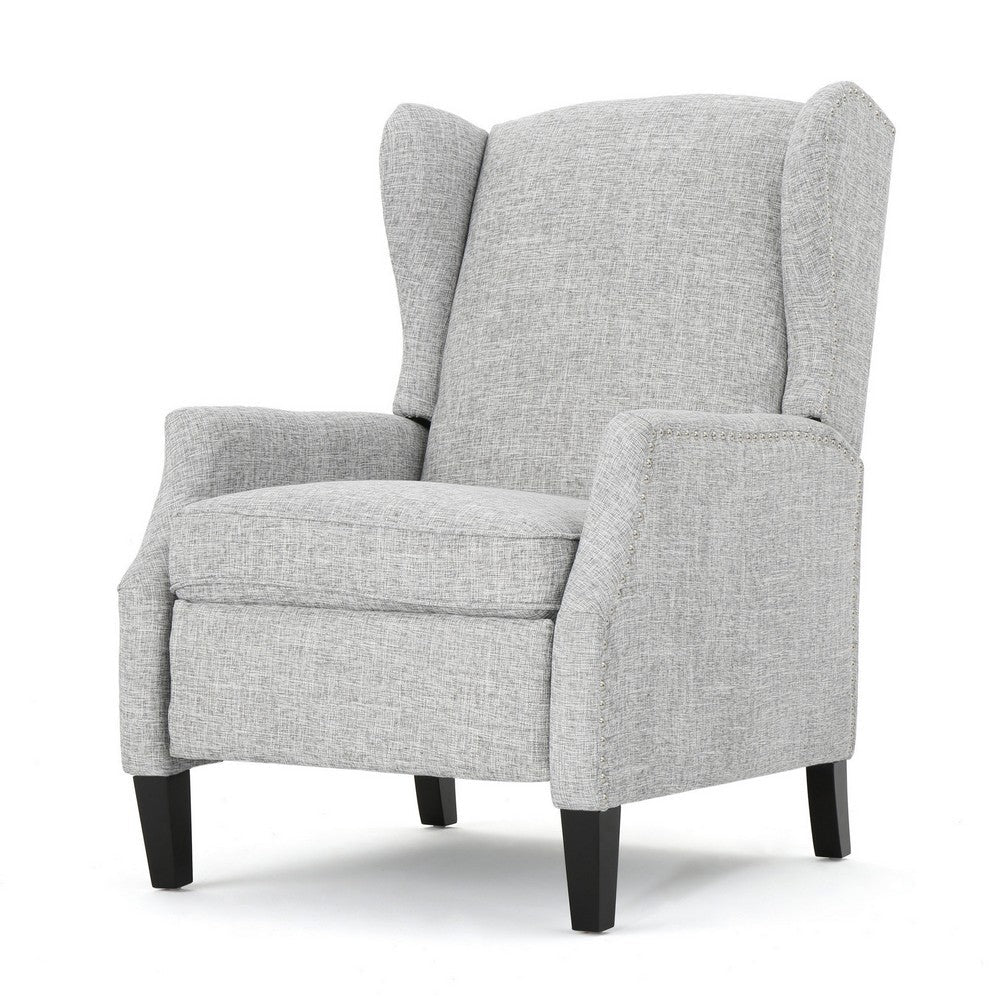 Nora Manual Recliner Lounge Chair, Wingback, Nailhead Trim, Gray
