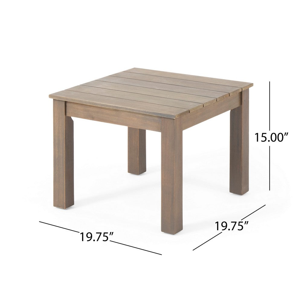 Elin Side End Table, 20 Inch Slatted Square Top, Brown Acacia Wood
