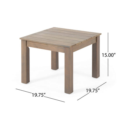 Elin Side End Table, 20 Inch Slatted Square Top, Brown Acacia Wood