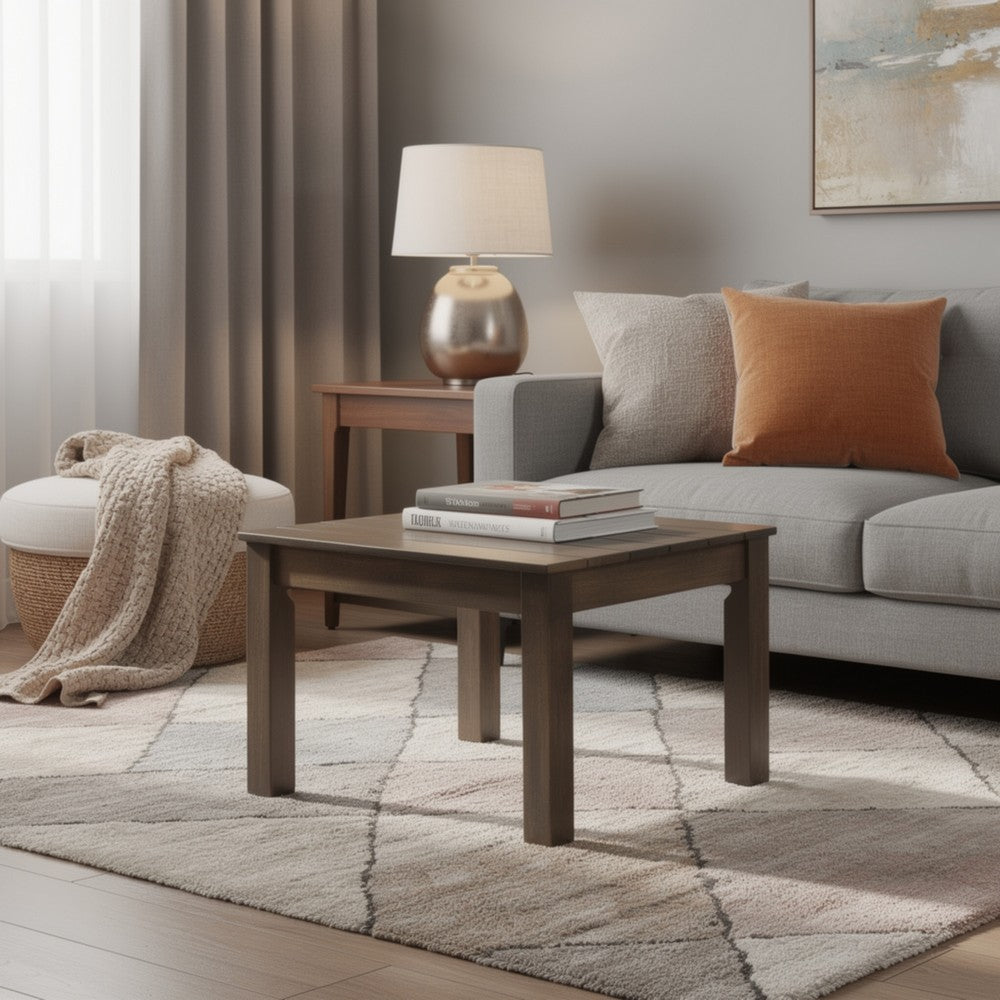 Elin Side End Table, 20 Inch Slatted Square Top, Brown Acacia Wood